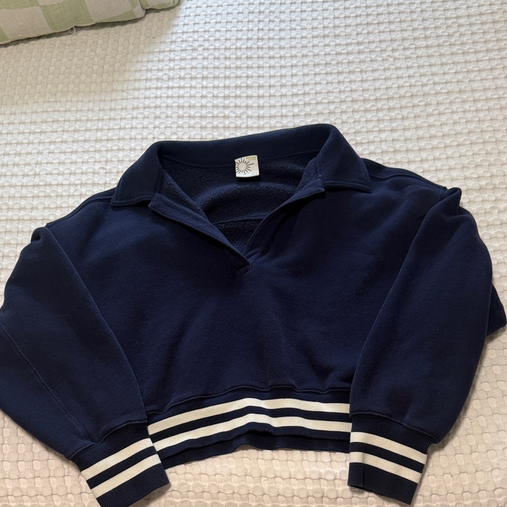 Aerie Navy Sweatshirt with White Stripes